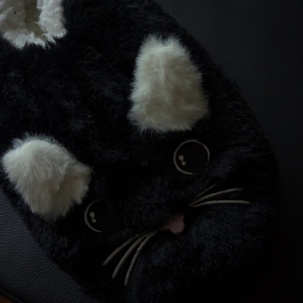 Fuzzy Baba Black Cat Slippers